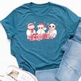 Pink Christmas Snowman Groovy Chillin With My Snowmies Pjs Bella Canvas T-shirt Heather Deep Teal