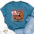 Save A Turkey Eat Pizza Autumn Thanksgiving Groovy Bella Canvas T-shirt Heather Deep Teal