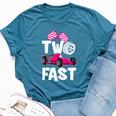 Two Fast Vintage Car Birthday Theme 2Nd Birthday Outfit Girl Bella Canvas T-shirt Heather Deep Teal