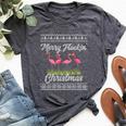 Flamingo Christmas Pun Merry Flockin Holiday Party Bella Canvas T-shirt Heather Dark Grey