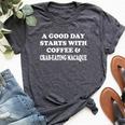 A Good Day Starts With Coffee & Crab-Eating Macaque Bella Canvas T-shirt Heather Dark Grey