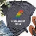 Lesbosaurus Rex Dinosaur In Rainbow Flag For Lesbian Pride Bella Canvas T-shirt Heather Dark Grey