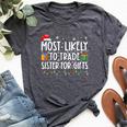 Most Likely To Trade Sister For Family Christmas Bella Canvas T-shirt Heather Dark Grey