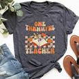 Retro One Thankful Teacher Pumpkin Spice Thanksgiving Fall Bella Canvas T-shirt Heather Dark Grey