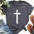 Small Cross Subtle Christian Minimalist Religious Faith Bella Canvas T-shirt Heather Dark Grey
