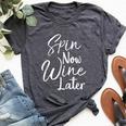 Spin Class Joke Spinning Instructor Spin Now Wine Later Bella Canvas T-shirt Heather Dark Grey