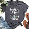 Teacher Mom Teaching Future Leaders Flowers Bella Canvas T-shirt Heather Dark Grey