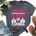 Never Underestimate A Girl With A Camera Girl Photographer Bella Canvas T-shirt Heather Dark Grey