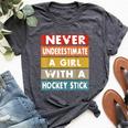 Never Underestimate A Girl With A Hockey Stick Bella Canvas T-shirt Heather Dark Grey