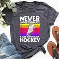 Never Underestimate A Girl Who Plays Hockey Girl Hockey Bella Canvas T-shirt Heather Dark Grey