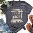 Never Underestimate Woman And A Brittany Usa Flag Bella Canvas T-shirt Heather Dark Grey