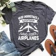 Never Underestimate A Woman Who Fixes Airplanes Mechanic Bella Canvas T-shirt Heather Dark Grey