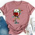 Cute Christmas Wine Glass Christmas Tree Lights Bella Canvas T-shirt Heather Mauve