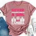 Never Underestimate A Girl With A Camera Girl Photographer Bella Canvas T-shirt Heather Mauve