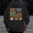 Turkey Gravy Beans Rolls Casserole Retro Thanksgiving Autumn Zip Up Hoodie Back Print