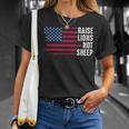 American Flag Patriot Raise Lions Not Sheep Patriotic Lion Unisex T-Shirt Gifts for Her