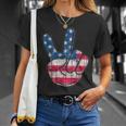 American Flag Peace Sign Hand 4Th Fourth Of July Unisex T-Shirt Gifts for Her