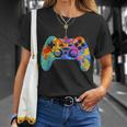 Colorful Gamer Graphic Gaming Controller Graphic T-Shirt Gifts for Her
