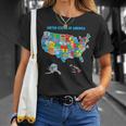 Colorful United States Of America Map Us Landmarks Icons T-Shirt Gifts for Her