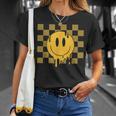 Cute Retro Happy Face Checkered Pattern Yellow Melting Face Unisex T-Shirt Gifts for Her