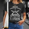 Barber -Never Underestimate An Old Man With A Razor T-Shirt Gifts for Her