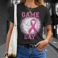 Game Day Pink Ribbon Volleyball Tackle Breast Cancer Warrior T-Shirt Gifts for Her