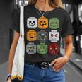 Halloween Building Brick Head Pumpkin Ghost Zombie Friends T-Shirt Gifts for Her