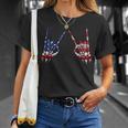 Patriotic Usa Flag Skeleton Rock On Devil Horns 4Th Of July Patriotic Funny Gifts Unisex T-Shirt Gifts for Her