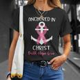 Pink Breast Cancer Quote Anchored In Christ Faith Hope Love T-Shirt Gifts for Her