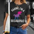 Raawr Im A Bisaurus Dinosaur T-Rex Bisexual Flag Bi Pride Unisex T-Shirt Gifts for Her