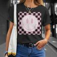 Smile Face Pink Vintage Checkered Pattern Retro Happy Face Unisex T-Shirt Gifts for Her