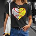 Softball Baseball Heart Mom Dad Women Mothers Day 2023 Gifts For Mom Funny Gifts Unisex T-Shirt Gifts for Her