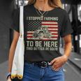 I Stopped Farming To Be Here Tractor Vintage American Flag T-Shirt Gifts for Her