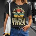 Never Underestimate Dart Player Born In 1963 Dart Darts T-Shirt Gifts for Her
