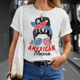 4Th Of July 2023 Messy Bun Patriotic All American Mama Gifts Unisex T-Shirt Gifts for Her