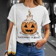 Halloween Is Good And Life Spooky Pumpkin Candle Halloween T-Shirt Gifts for Her