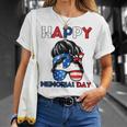 Happy Memorial Day 4Th Of July Messy Bun American Flag Unisex T-Shirt Gifts for Her