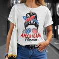Messy Bun Mom 4Th Of July 2023 Patriotic American Mama Gifts Unisex T-Shirt Gifts for Her
