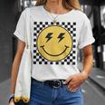 Retro Happy Face Checkered Pattern Smile Face Trendy Smiling T-Shirt Gifts for Her