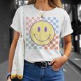 Retro Happy Face Checkered Pattern Smile Face Trendy T-Shirt Gifts for Her