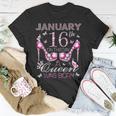 On January 16Th A Queen Was Born Aquarius Capricorn Birthday T-Shirt Unique Gifts