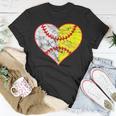 Softball Baseball Heart Mom Dad Women Mothers Day 2023 Gifts For Mom Funny Gifts Unisex T-Shirt Unique Gifts