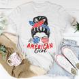 4Th Of July 2023 Messy Bun Patriotic All American Girl Gifts Unisex T-Shirt Unique Gifts
