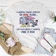 A Woman Cant Survive On Wine Alone Needs A Camper And A Dog Unisex T-Shirt Unique Gifts