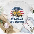 We Ride At Dawn Suburban Lawns Lawnmower Dad Lawn Caretaker Unisex T-Shirt Funny Gifts
