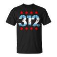 312 Chicago Area Code City Skyline Flag Distressed T-Shirt