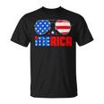 4Th Of July Shirt Merica Sunglasses All America Usa Flag Unisex T-Shirt