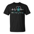 Addiction Recovery Awareness Heartbeat Teal Ribbon Support T-Shirt
