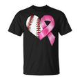 Baseball Heart Pink Ribbon Warrior Breast Cancer Awareness T-Shirt