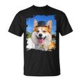 Corgi Face Dog Dogs Wearing Hat At Beach Funny Cute Unisex T-Shirt Corgi Face Dog Dogs Wearing Hat At Beach Funny Cute Unisex T-Shirt
